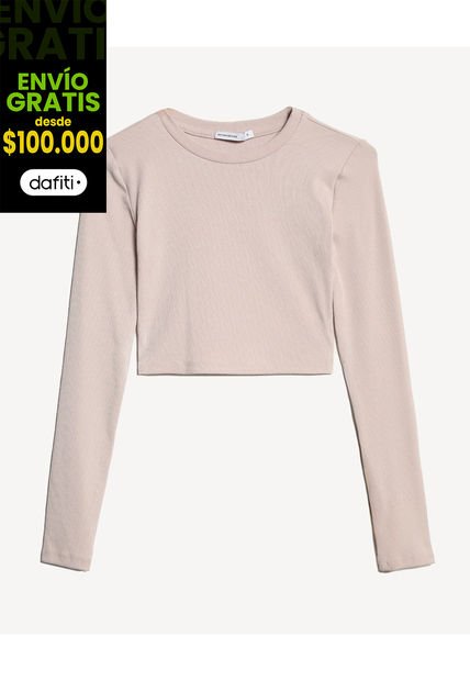 Camiseta Para Mujer Manga Larga Cuello Redondo Color Avena Marca Seven Seven #28096393