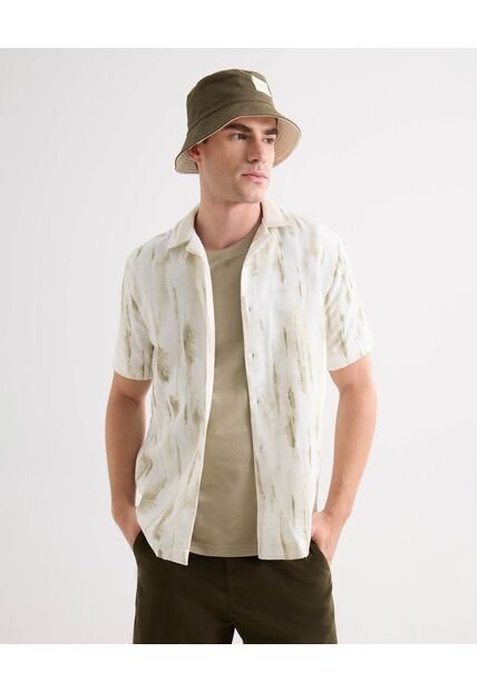 Camisa Resort Estampada Con Textura  Para Hombre Blanco Seven Seven