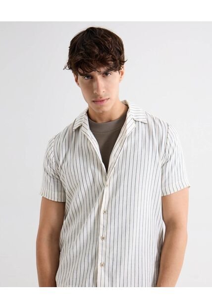 Camisa Resort De Rayas  Para Hombre Crema Seven Seven