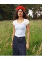 Camiseta Ajustada Cuello Amplio  Para Mujer Crudo Seven Seven de Seven Seven