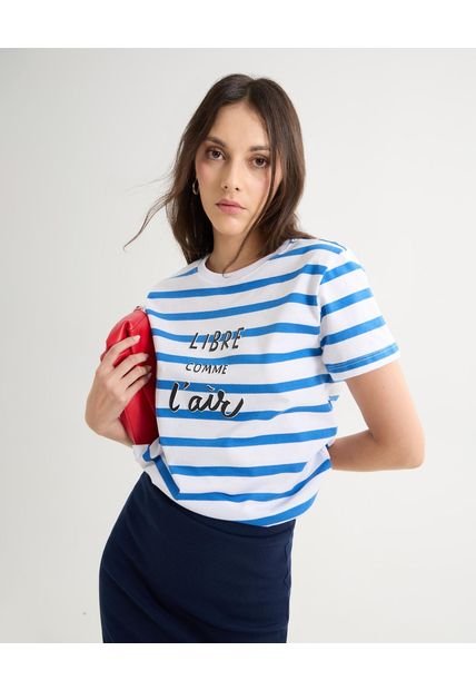 Camiseta Para Mujer Manga Corta Cuello Redondo Color Azul  Marca Seven Seven #28096210