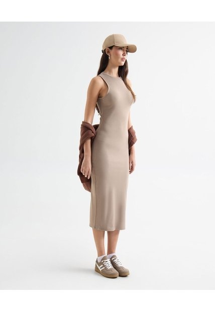 Vestido Midi Manga Sisa  Para Mujer Café Seven Seven
