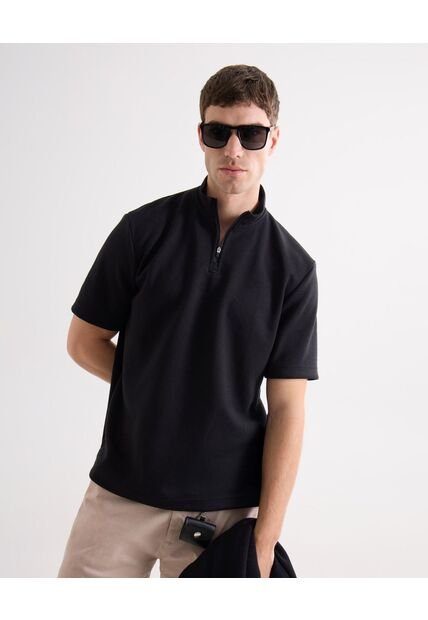 Polo Para Hombre Cuello Mao Sin Bolsillo Color Negro Marca Seven Seven #45110913