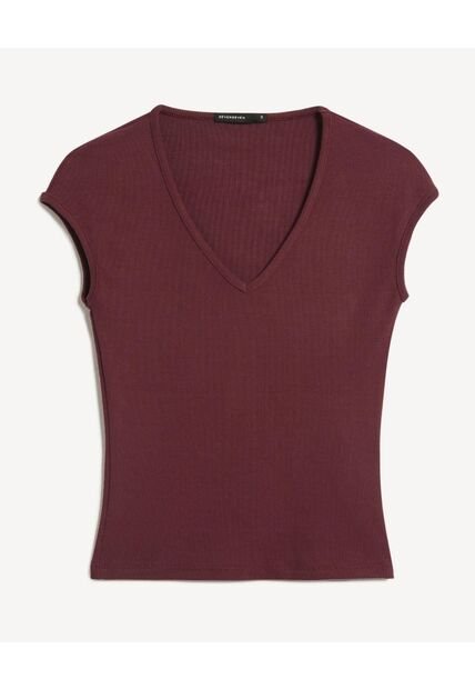 Camiseta Para Mujer Manga Corta Cuello V Color Vino Marca Seven Seven #28096585