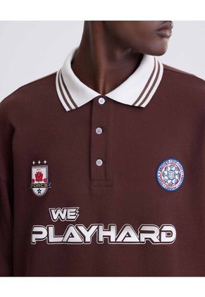 Polo Manga Larga  Para Hombre Café Seven Seven