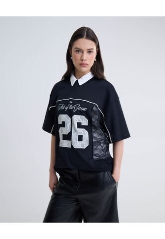 Camiseta Manga Corta Con Encaje  Para Mujer Negro Seven Seven Seven Seven
