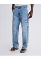 Jean Loose Cargo Con Desgaste  Para Hombre Azul Seven Seven de Seven Seven