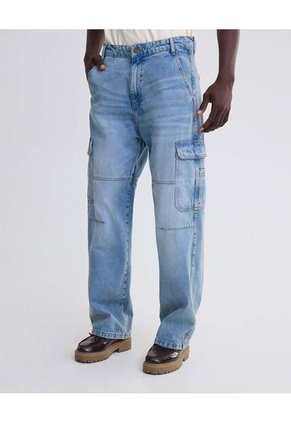 Jean Loose Cargo Con Desgaste  Para Hombre Azul Seven Seven