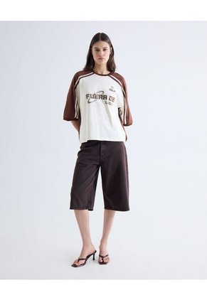 Camiseta Boxy Manga Corta  Para Mujer Café Seven Seven