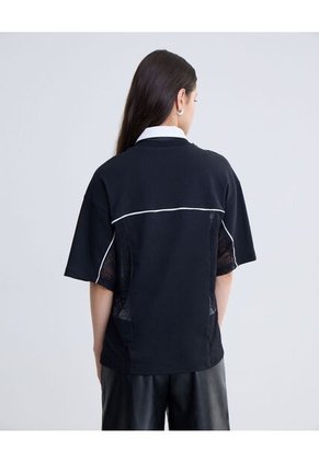 Camiseta Manga Corta Con Encaje  Para Mujer Negro Seven Seven