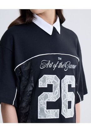 Camiseta Manga Corta Con Encaje  Para Mujer Negro Seven Seven