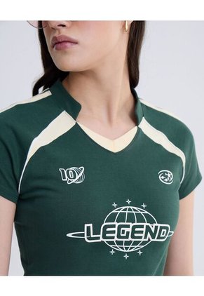 Camiseta Escote V  Para Mujer Verde Seven Seven