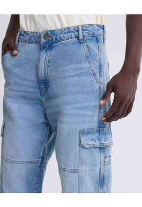 Jean Loose Cargo Con Desgaste  Para Hombre Azul Seven Seven