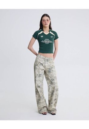 Camiseta Escote V  Para Mujer Verde Seven Seven