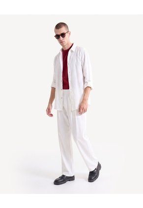 Pantalón Rústico Con Prenses Para Hombre Blanco Seven Seven