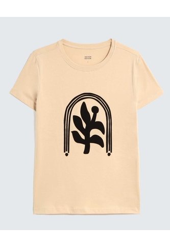 Camiseta Estampado Gamuzado  Para Mujer Beige Seven Seven Seven Seven