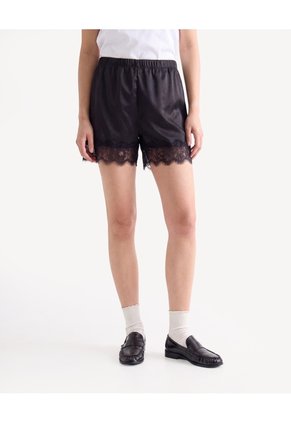 Short Satinado Encaje Para Mujer Negro Seven Seven