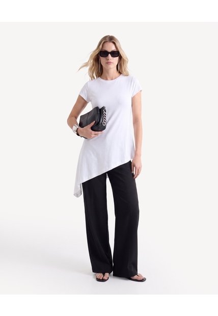 Camiseta Asimetría Sutil  Para Mujer Crudo Seven Seven