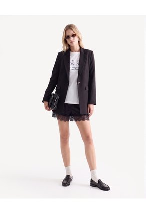 Short Satinado Encaje Para Mujer Negro Seven Seven