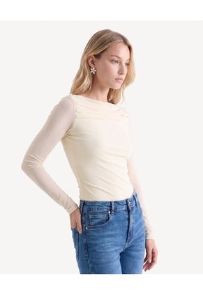 Camiseta Mesh   Para Mujer Crema Seven Seven