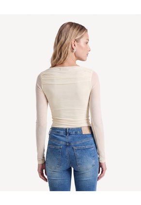 Camiseta Mesh   Para Mujer Crema Seven Seven