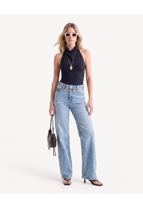 Jean Straight Desgaste Para Mujer Azul Seven Seven