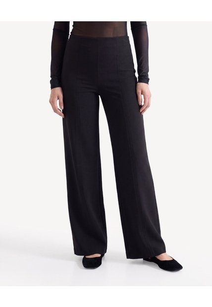 Pantalón Recto Con Cortes  Para Mujer Negro Seven Seven
