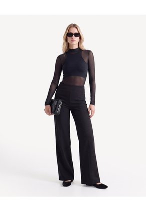 Pantalón Recto Con Cortes Para Mujer Negro Seven Seven