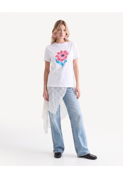 Camiseta Gráfica Fit Holgado  Para Mujer Crudo Seven Seven