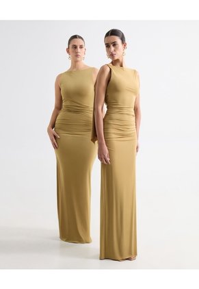 Vestido Maxi Espalda Drapeada - Seven Studio | Maygel Coronel Para Mujer Verde Seven Seven