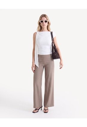 Pantalón Recto Con Cortes  Para Mujer Taupe Seven Seven