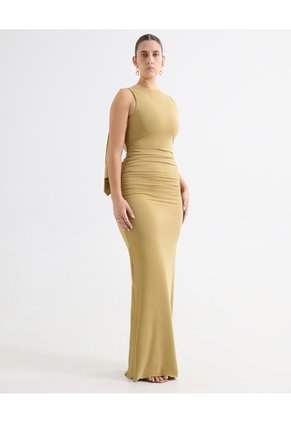 Vestido Maxi Espalda Drapeada - Seven Studio | Maygel Coronel Para Mujer Verde Seven Seven
