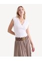 Camiseta Cuello V Con Recogidos  Para Mujer Crudo Seven Seven de Seven Seven