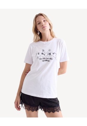 Camiseta Screen Silueta Holgada  Para Mujer Crudo Seven Seven