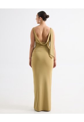 Vestido Maxi Espalda Drapeada - Seven Studio | Maygel Coronel Para Mujer Verde Seven Seven
