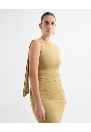 Vestido Maxi Espalda Drapeada - Seven Studio | Maygel Coronel Para Mujer Verde Seven Seven
