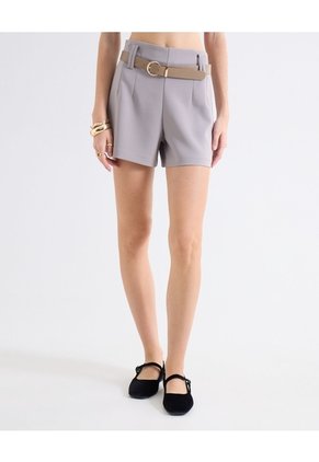 Short Tiro Alto Con Cinturón  Para Mujer Taupe Seven Seven