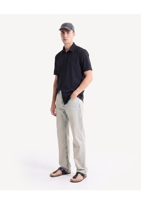 Camisa Viori Regular Para Hombre Negro Seven Seven