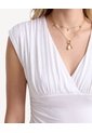 Camiseta Cuello V Con Recogidos  Para Mujer Crudo Seven Seven de Seven Seven