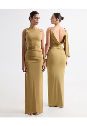 Vestido Maxi Espalda Drapeada - Seven Studio | Maygel Coronel Para Mujer Verde Seven Seven