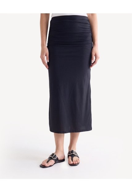 Falda Midi Con Recogidos  Para Mujer Negro Seven Seven