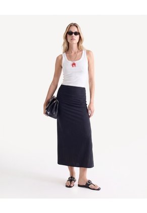 Falda Midi Con Recogidos  Para Mujer Negro Seven Seven