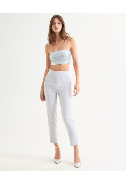 Pantalón Casual Con Prenses  Para Mujer Gris Seven Seven