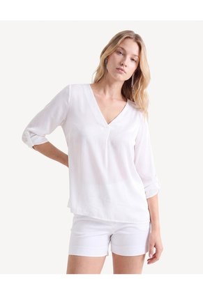 Blusa Escote V En Satin  Para Mujer Blanco Seven Seven