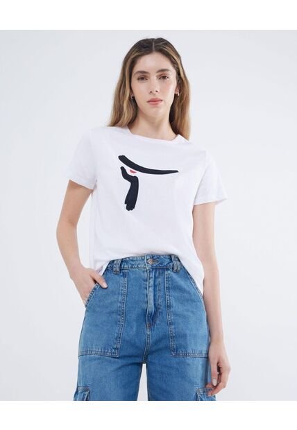 Camiseta Manga Corta Estampada  Para Mujer Blanco Seven Seven