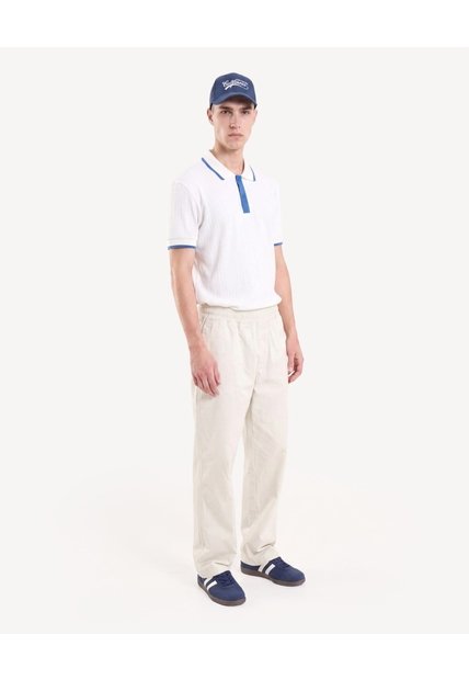 Polo Textura En Contraste  Para Hombre Crema Seven Seven
