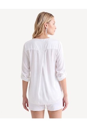 Blusa Escote V En Satin  Para Mujer Blanco Seven Seven
