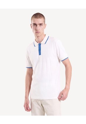Polo Textura En Contraste  Para Hombre Crema Seven Seven