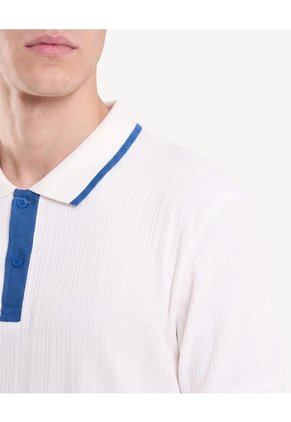 Polo Textura En Contraste  Para Hombre Crema Seven Seven