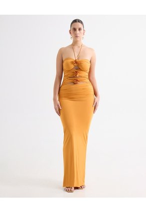Vestido Maxi Con Apliques 3D - Seven Studio | Maygel Coronel Para Mujer Naranja Seven Seven